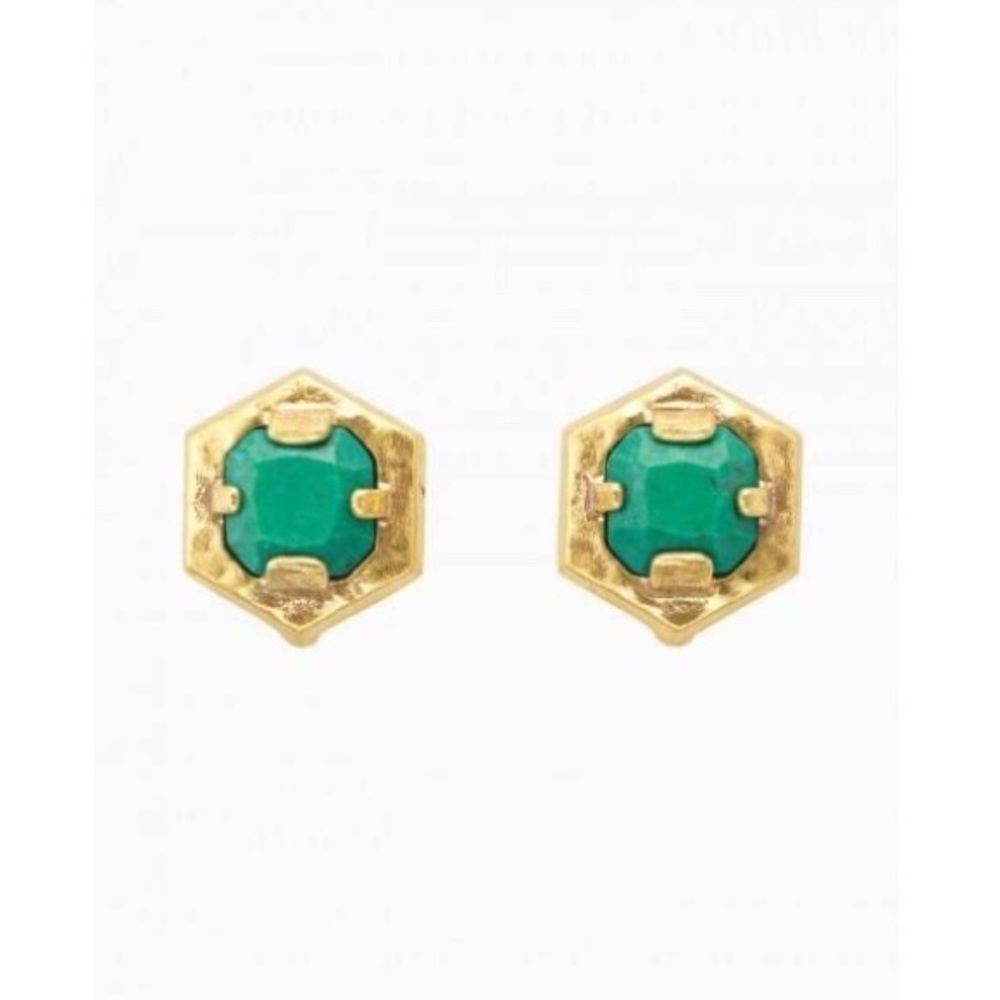 Stella & Dot | [V] Exotic Turquoise Blue+Gold Odeon Statement to Stud Earrings - Picture 2 of 11